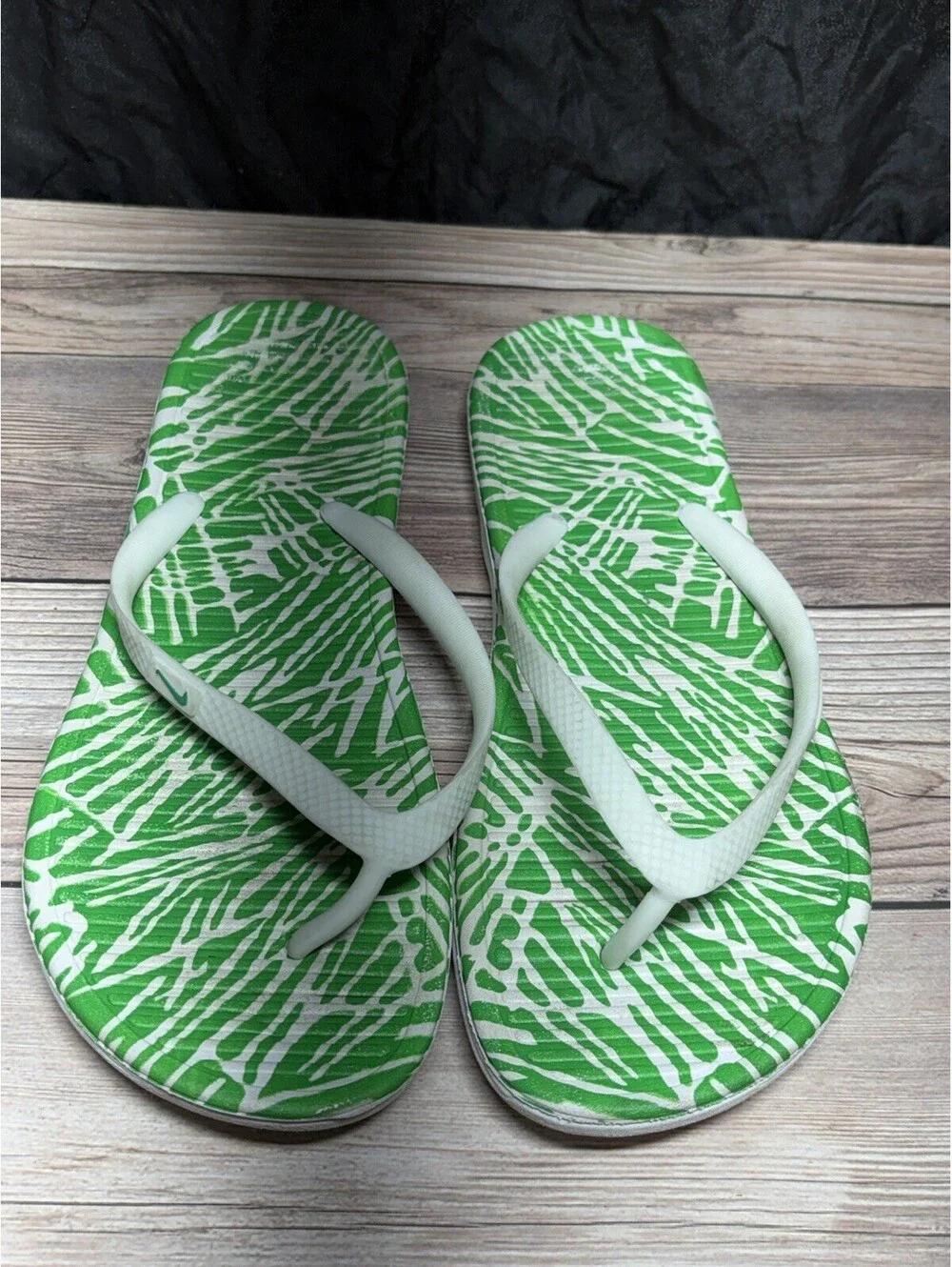 Green And White Nike Tong Sandals